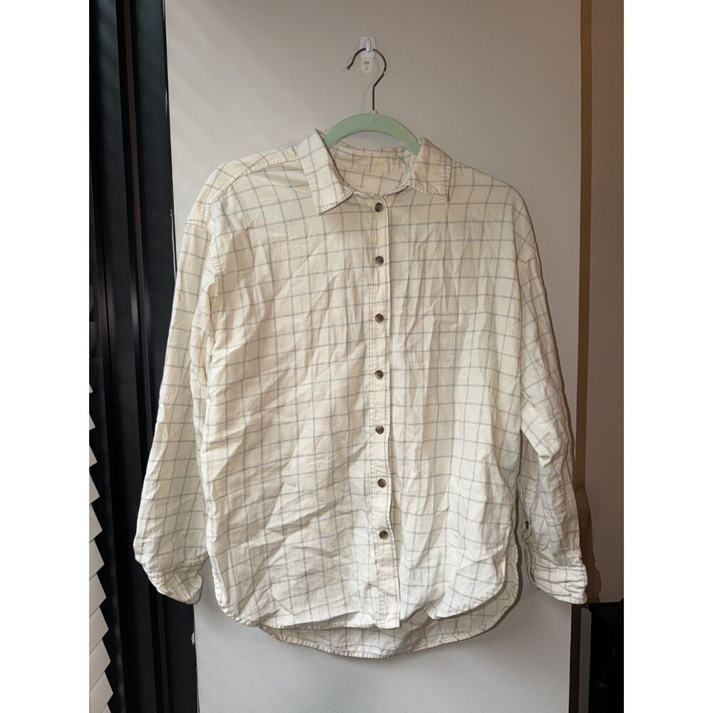 Universal Thread Butter Cream Button-Up Shirt with Black Windowpane